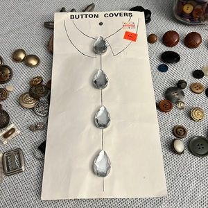 four vintage silver teardrop button covers